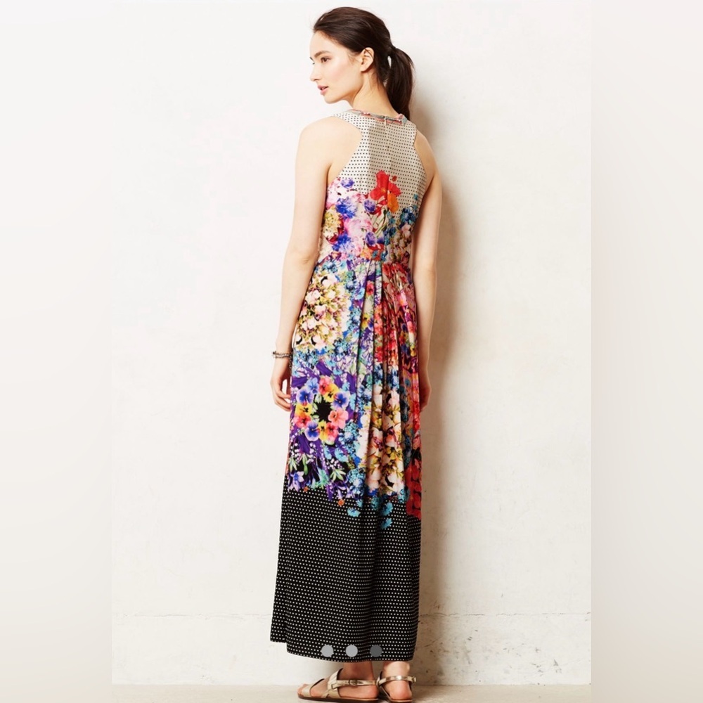 Ranna Gill Anthropologie Arnala Maxi Dress beaded lace inset floral size 2 EUC - Picture 3 of 12